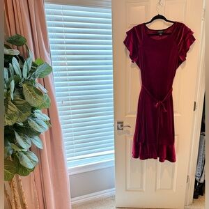 Perceptions Velvet Midi Dress in Dark Magenta-Deep Wine